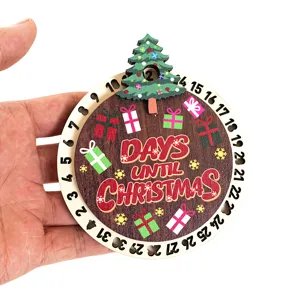 Adorno de calendario de cuenta regresiva navideña de madera con números 1 y árbolito.