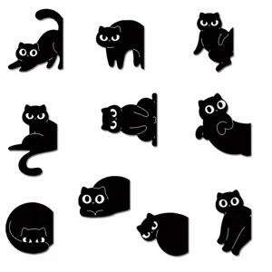 Detailed size chart showing dimensions and measurements of cute black cat magnetic bookmarks.