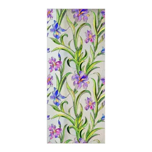3D embossed frosted glass window film with colorful iris floral pattern for home decor.