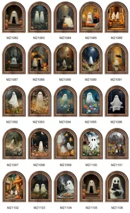Halloween 3D cadre en bois peinture fantome sticker mural decor rustique de fete