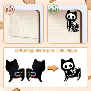 Cute skeleton cat magnetic bookmark for reading, soft magnet page marker and book accessory.