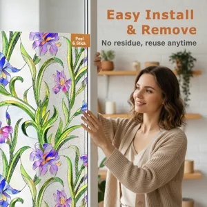 3D embossed floral static window film iris privacy stained glass home decor sticker