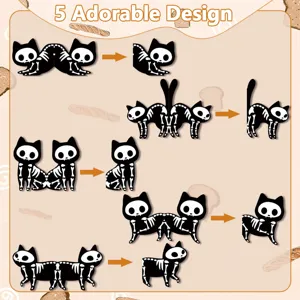 Detail view of cute black and white skeleton cat magnetic bookmarks showing magnetic attachment.