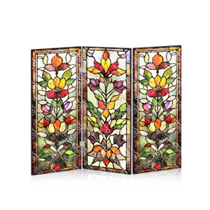 Mini paravent pliant en acrylique translucide avec motif floral coloré pour décoration de bureau.