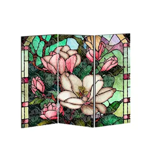 Mini paravent pliant en acrylique comme séparateur de pièce avec beau vitrail floral.