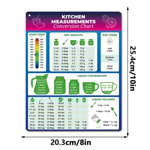 Kitchen measurement conversion chart fridge magnet metal sign for cooking baking size 8x10