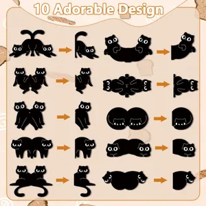 Cute black cat magnetic bookmarks set of 10 adorable designs for reading and page marking.