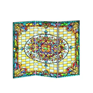 Mini paravent pliant 3 panneaux style vitrail, beau diviseur de table en acrylique.