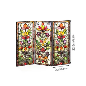 Mini paravent pliant en acrylique avec motif floral rétro pour décoration de bureau.