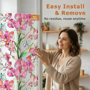 3D embossed floral window film stained glass sticker static cling privacy decorative home decor