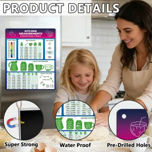 Kitchen measurement conversion chart detail, waterproof metal sign with strong magnet for baking.