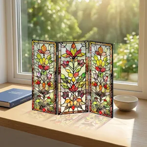 Mini paravent pliante en acrylique decoration de table avec motif floral vintage.