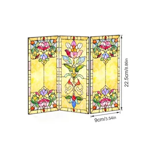 Mini paravent pliant en acrylique style vitrail avec motif de fleurs bureau 22.5cm