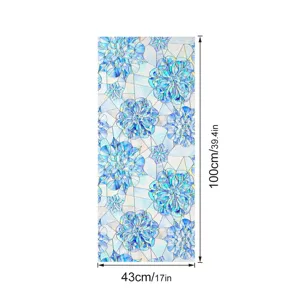 Blue floral 3D embossed static window privacy glass film 43x100cm decorative window sticker