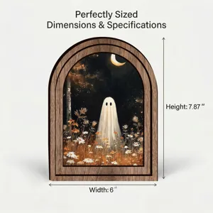 Halloween wooden arched framed ghost picture rustic floral wall decor 7.87x6 inches