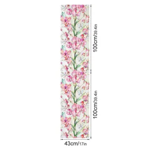 3D relief glass window film detail showing pink orchid flower and butterfly pattern design.