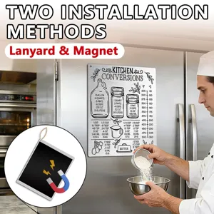 Kitchen conversion chart magnet with lanyard and magnet two installation methods for fridge.