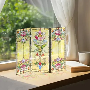 Mini paravent pliant acrylique translucide décoration de bureau design floral vitrail.