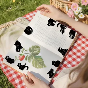 Cute black cat magnetic bookmarks, creative page markers for reading and book lovers.