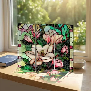 Mini paravent pliant décoratif de table en acrylique translucide avec motif floral artistique