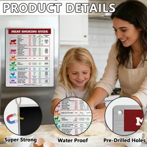 Kitchen meat smoking guide magnet sign with conversion chart, waterproof metal fridge sticker.