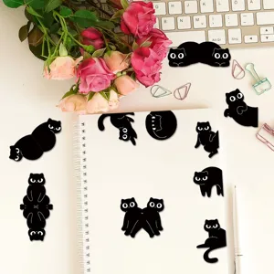 Cute black cat magnetic bookmarks for reading page clips, fun stationery gifts for book lovers.