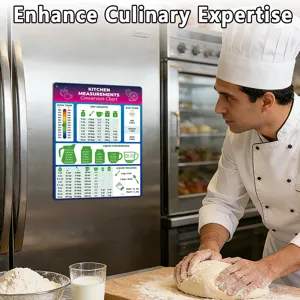 Magnetic kitchen measurement conversion chart for refrigerator cooking baking utility tool.
