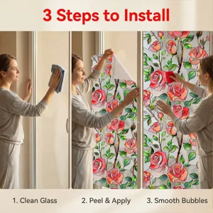 3d embossed rose window film static cling decorative glass sticker for home decoration