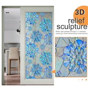 Detailed view of 3D relief floral glass window sticker showing exquisite texture and light.