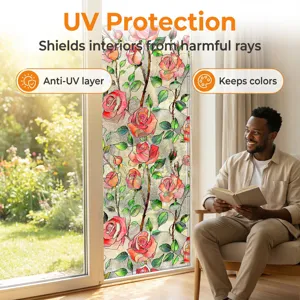 3D Embossed Rose Window Film Privacy Static Cling Decorative Glass Sticker for Home