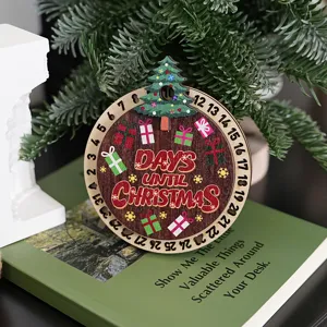 Decoración de calendario de cuenta atrás de Navidad de madera con números y árbol.