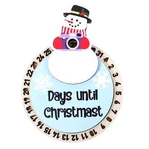 Adorno de calendario de cuenta regresiva de Navidad de madera con bonito diseño de muñeco de nieve.