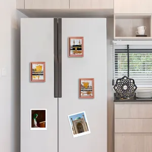 Islamic architecture fridge magnets, Middle Eastern style wooden photo frame magnetic stickers.