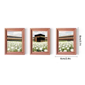 Middle Eastern style architectural wooden photo frame fridge magnet home decoration set.