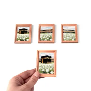 Middle Eastern Islamic architecture wooden fridge magnet detail view, miniature decorative frame.