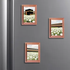 Middle Eastern style magnetic wooden photo frame fridge magnets for home decoration.