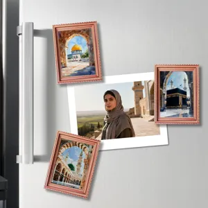 Middle Eastern style wooden magnetic photo frame fridge magnets with architecture landscape designs.