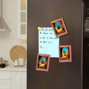 Middle Eastern architectural fridge magnets wooden photo frame home kitchen decor 3pcs