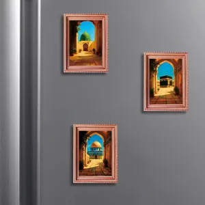 Middle Eastern architecture fridge magnet set, decorative wooden frame magnetic sticker for home.