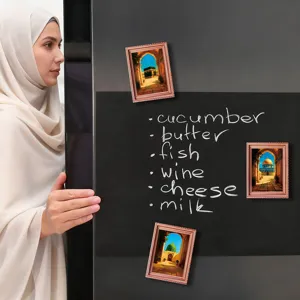 Middle Eastern style architectural fridge magnet, wooden magnetic photo frame home decor item.