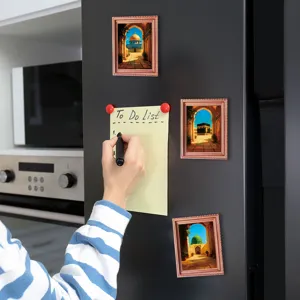 Middle Eastern style architectural wooden fridge magnet photo frame for home decoration.