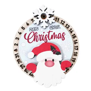 Adorno de calendario de cuenta regresiva de madera de Navidad, decoración navideña de 31 días