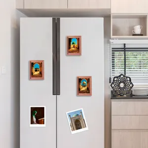 Middle Eastern style landscape architecture wooden photo frame fridge magnet, exquisite decor.