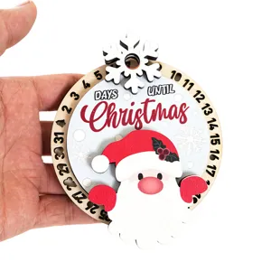 Calendario de cuenta atrás de Navidad de madera, imán de nevera, decoración festiva.