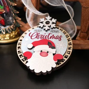 Adorno de cuenta atrás de Navidad en madera con diseño de Papá Noel para decoración del hogar.