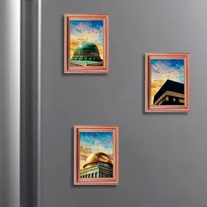 Islamic architecture fridge magnets, Middle Eastern landscape decorative wooden magnets for home.