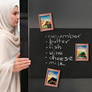 Middle eastern architecture fridge magnet, wooden photo frame design for home decor and gifts.
