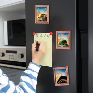 Middle Eastern architecture photo frame fridge magnets, decorative magnetic wooden scenery memo display.