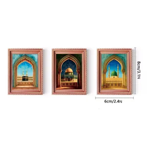 Middle Eastern architecture wooden fridge magnet set, Islamic scenery photo frame home decor 8x6cm