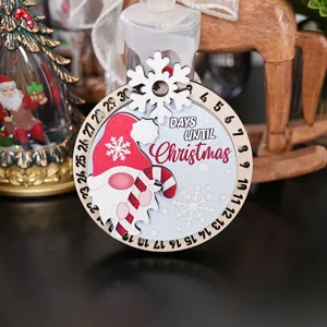 Adorno de cuenta regresiva de Navidad de madera con lindo diseño de gnomo y números festivos.